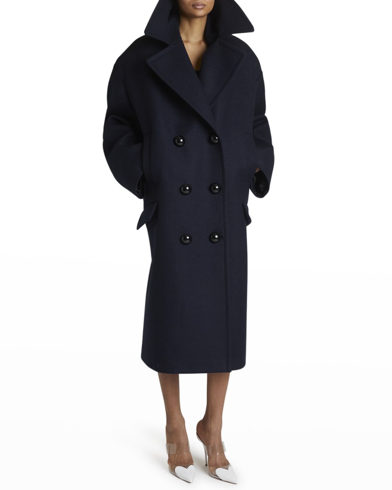 Double-Breasted Blouson Wool Coat
