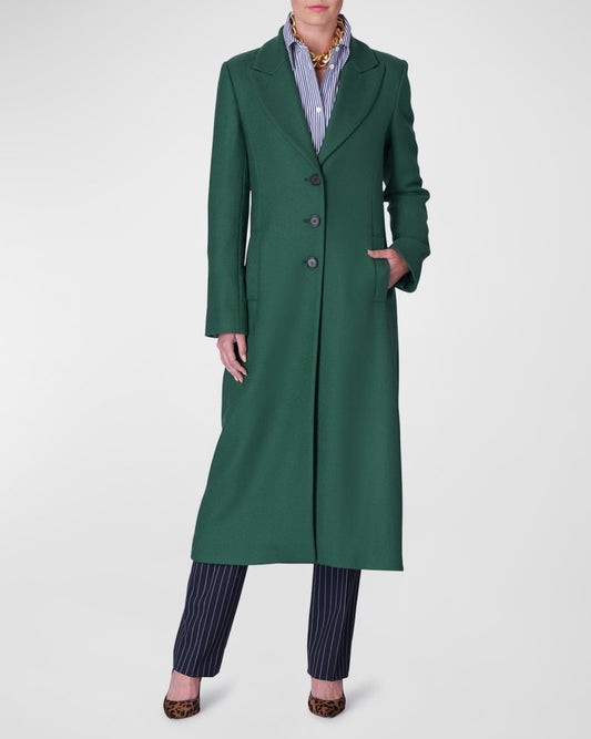 Single-Breasted Wool Long Coat
